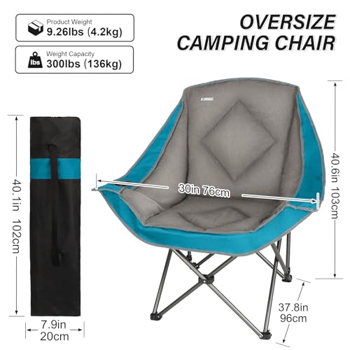 Folding Camping Chair,Oversized Portable Camping Chair with Cup Holder,Heavy Duty Padded Lawn Chair for Camping,Tailgates,Beach,and Sports,Lake Blue - color: Lake Blue
