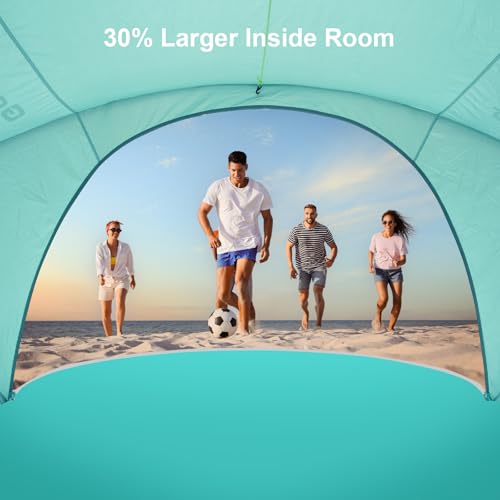 Gorich Beach Tent Sun Shelter with UPF50+ UV Protection for 1-2/3/4-5/6-7 Person, Lightweight & Portable Beach Shade Canopy with 2 Zippered Doors, Easy Setup Family Beach Umbrella - color: Turquoise, size: 2 Person