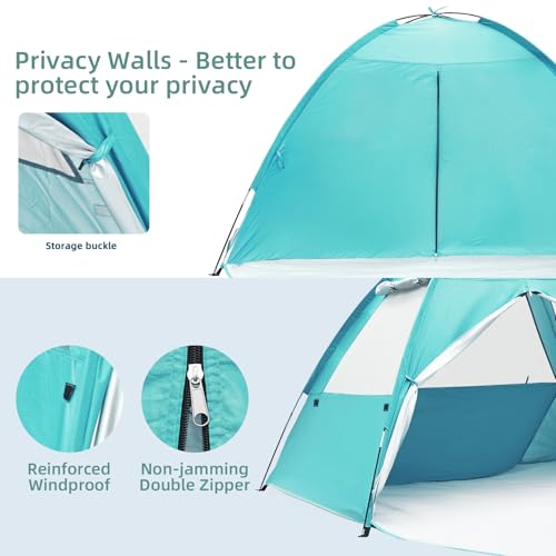 COVACURE 2026 New Upgraded Beach Tent Sun Shelter - UPF 50+ UV Protection Beach Shade for 3-4 Person, Waterproof & Lightweight, Easy Setup Portable Sun Canopy for Camping, Fishing, Beach (Green) - color: Green
