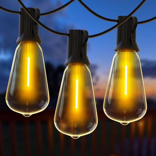 Outdoor String Lights, 50FT Heavy Duty Patio String Lights with 26 LED Dimmable Plastic Shatterproof Bulbs, ST38 0.6W Waterproof Light Strings for Backyard, Porch, Bistro, Cafe, 2700K - color: Black Wire, size: ST38 50FT