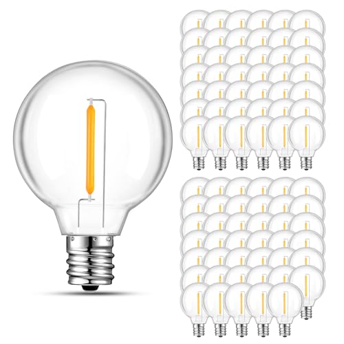 GvvooHome 70 Pack LED G40 Replacement Bulbs for String Lights, Shatterproof Plastic Globe Bulb for Indoor Outdoor Patio Decor, E12 Candelabra Socket Base, Warm White - size: 70 Pack