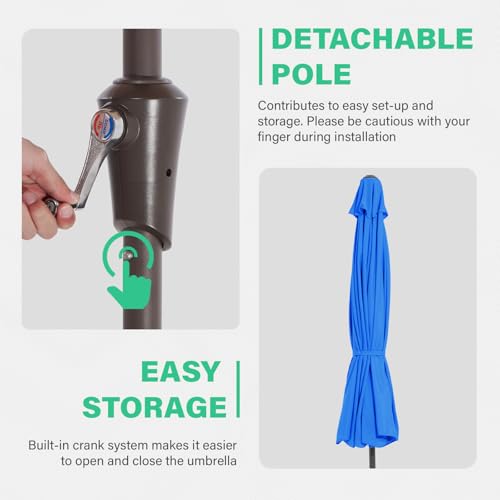 JEAREY 9 FT Patio Umbrella Outdoor, Table Umbrellas Market Umbrella w/Push Button Tilt/Crank, 8 Sturdy Ribs(Royal Blue) - color: Royal Blue