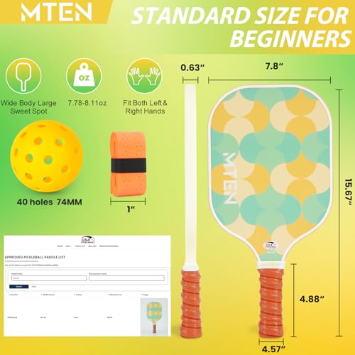Pickleball Paddles Set of 2 or 4, or Single Paddle – USAPA Approved Fiberglass Surface Pickleball Rackets Set for Men & Women - color: Yellow green*4