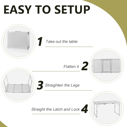 4.0 Ft Folding Portable Camping Table, Adjustable Height, Outdoor Waterproof Aluminum Lightweight Suitcase Table for Picnic, BBQ, Beach, Dining - color: White, size: 4 Ft