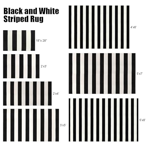 LEEVAN Black and White Outdoor Rug 4x6, Cotton Washable Outdoor Patio Rug, Black Striped Reversible Rug for Balcony Decor, Woven Entryway Rug for Layered Door Mats Porch/Front Door - color: Black and White Stripes, size: 4' x 5'11" (Rectangular)