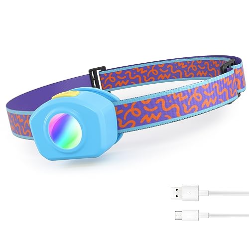 EverBrite LED Headlamp Rechargeable Kids Headlamp with RGB Mode and Adjustable Headband, 3 Modes Multicolor Headlamp for Kids, Bright Kids Head Lamp for Camping, Reading, Exploring, Hiking, Birthday - color: Azure
