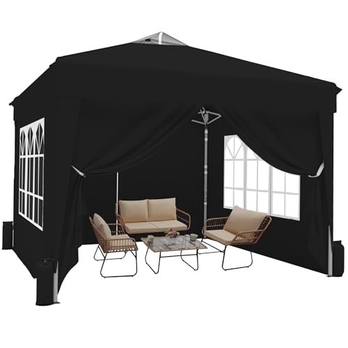 SANWAY 10x10 Pop Up Canopy Tent with Sidewalls x 4 – Easy Setup Canopy Tent, Waterproof, UV-Resistant, Portable with Carry Bag for Outdoor Events, Camping, and Backyard Parties – Black - color: Grey (Canopy with 4 Sidewalls)