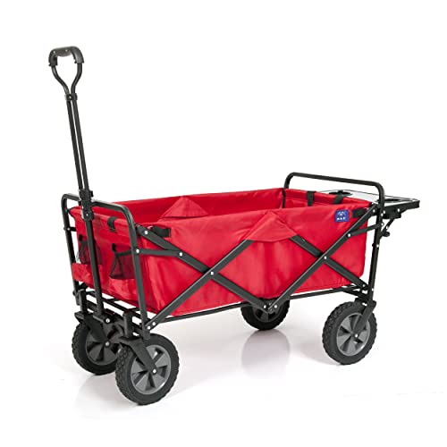 MACSPORTS Collapsible Outdoor Utility Wagon with Folding Table and Drink Holder, Bright Red - color: Bright Red