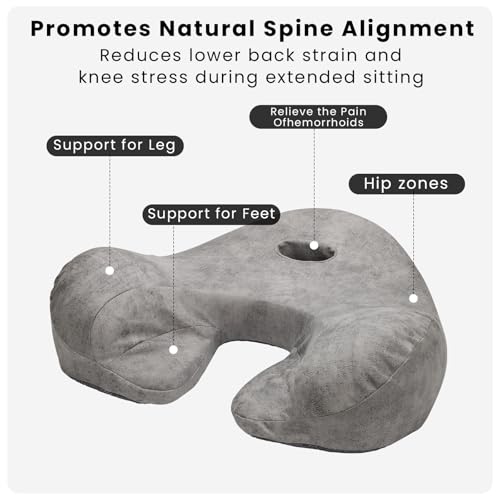 Meditation Cushion for Floor Sitting, 23" Wide Memory Foam Floor Seat with Foot Rest, 8" Thick Cushion for Cross-Legged or Kneeling Posture, Yoga & Mindfulness Grey - color: Grey