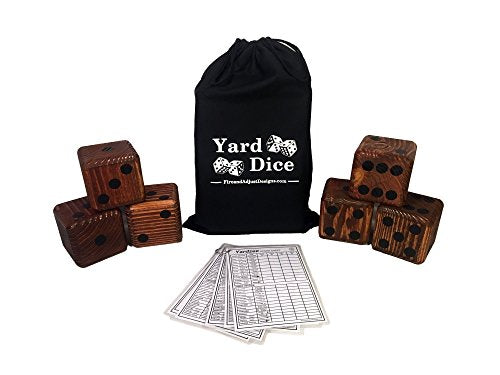 Yard Dice Giant Wooden Yard Game, 6 Solid 3.5" Wood Dice, Storage Bag, optional 5PK 5"x7" Yardzee and Yarkle Dry Erase Score cards, Great for Weddings, family reunions, Backyard BBQs and more