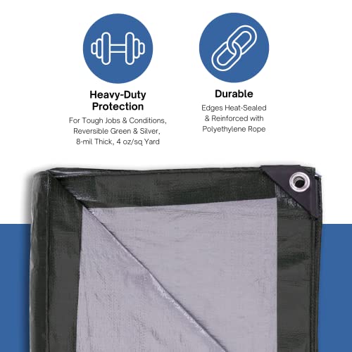 Kotap 6 x 8 Ft. Heavy-Duty Protection/Coverage Tarp, 8-mil, Reversible, Multi-Use, Waterproof, Green-Silver, 20-Pack (TGS-0608-20) - size: 6 x 8 Ft., (20-Pack), style: Heavy-Duty 137 GSM Green/Silver