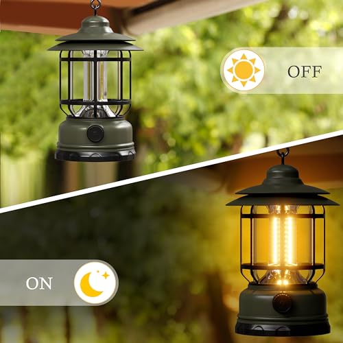 Portable LED Camping Lanterns,1500LM Step-less Dimming, Lightweight Retro Battery Powered USB Rechargeable Tent Lights,Survival Kits Flashlight for Power Outage Emergency Hiking Hurricane 3 Pack Green - color: Green