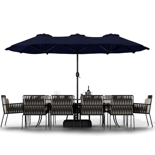 Shintenchi 16FT Large Patio Umbrella with Base Included, Outdoor Double-Sided Rectangular Shade with Crank Handle for Poolside Lawn, Deck & Garden, Dark Blue - color: Dark Blue, size: 16FT