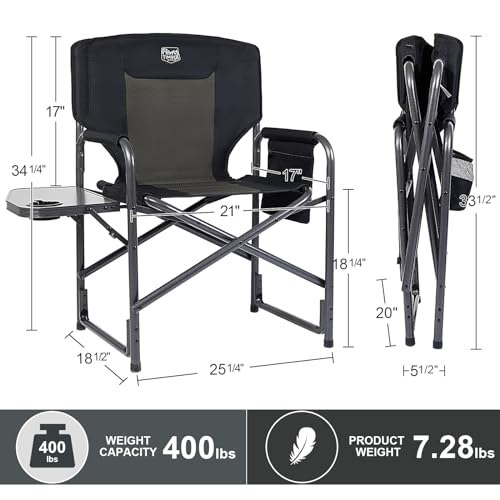 TIMBER RIDGE Lightweight Oversized Camping Chair, Aluminum Directors Chair with Side Table for Outdoor Camping, Lawn, Picnic and Fishing, Supports 400lbs, Black 2PCS - color: Black