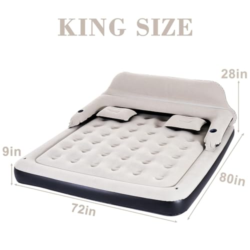 King Size Air Mattress Sofa Bed with Headboard and Pillow, Inflatable Bed for Outdoor Overnight - size: King