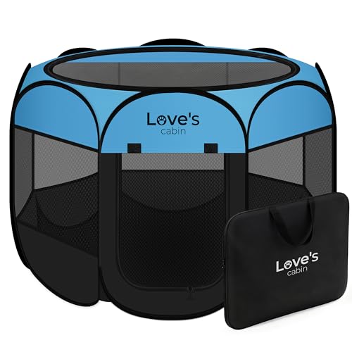 Love's cabin Pet Puppy Dog Playpen, Medium Dog Tent Crates Cage Indoor/Outdoor, Portable Playpen for Cat, Foldable Pop Up Dog Kennel Playpen with Carring Case, Removable Zipper Top, Blue - color: Blue, size: 30.0"L x 30.0"W x 23.0"H