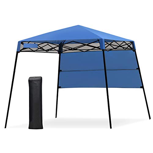 Tangkula 7x7 Ft Pop Up Canopy, Slant Leg Outdoor Tent with Carry Bag & 4 Stakes, Compact Portable Canopy Tent for Hiking Camping Fishing & Picnic, 7x7 Base, 6x6 top - color: Blue+Black, size: 7x7 Ft