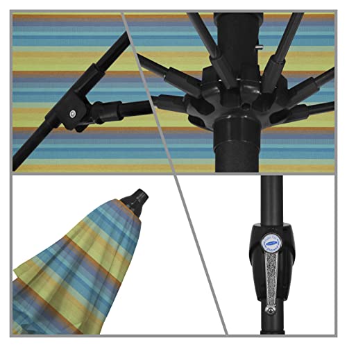 California Umbrella 12-Year Protection 9-Ft Outdoor Patio Umbrella, Sunbrella Fade-Resistant Acrylic Fabric, Auto Tilt and Crank, Heavy-Duty Aluminum Frame/ Reinforced Ribs, Bronze Pole, Astoria Lagoon - color: Astoria Lagoon