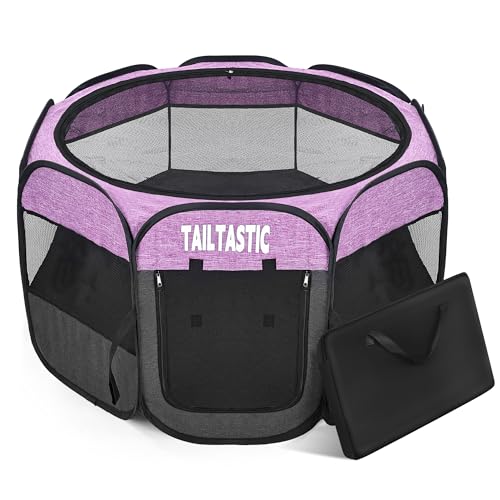 Portable Pet Playpen for Medium Dogs & Cats, Foldable Puppy Safety Pen with Removable Zipper Top, Breathable Mesh Dog Delivery Room, Indoor Isolation Cage for Pets (Purple, Medium) - color: purple, size: Medium