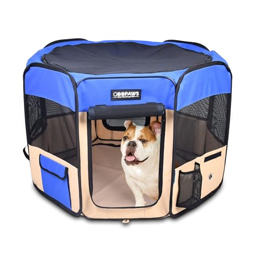 JESPET Pet Dog Playpens 36", 45" & 61" Portable Soft Dog Exercise Pen Kennel with Carry Bag for Puppy Cats Kittens Rabbits, Indoor/Outdoor Use - color: Blue, style: 61x61x30 Inch (Pack of 1)