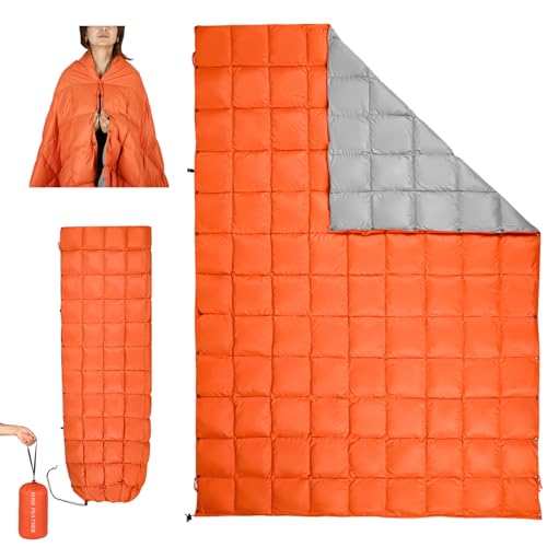 Down Camping Blanket - Lightweight, Packable, Warm & Puffy Outdoor Travel Quilt for Sleep, Hiking, Backpacking, Stadium, Festivals, Water-Resistant Sleeping Bag 55"x79" - color: Sunset Orange, size: 1LB 1.6OZ / 79" x 55"