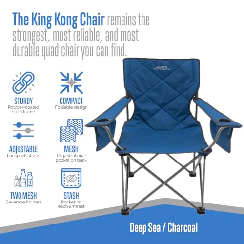 ALPS Mountaineering King Kong Camping Chairs for Adults with Mesh Cup Holders and Pockets, Built Durable and Reliable with Compact Foldable Steel Frame - color: Deep Sea/Charcoal