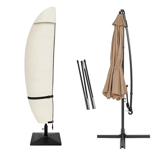 Porch Shield Patio Umbrella Cover - Outdoor Waterproof Garden Offset Banana Parasol Cover Fits Cantilever Offset Umbrella 7.5-11.5 Feet, Beige - color: Beige, size: Fits Offset Umbrella 7.5 - 11.5 Feet DIA