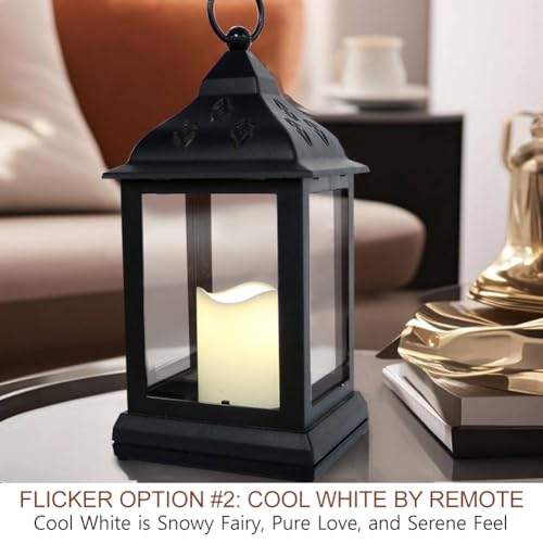 2-Pack 9.5" Vintage Decorative Candle Lantern with LED Flickering Flameless Candle (Black, 6-Key Remote) - Indoor Hanging Lanterns Decorative Lanterns Battery Powered LED Candle & Remote - color: [2-pack] Black - 6-key Remote Included