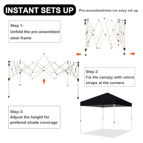 Northroad 8X8 FT Pop Up Canopy, Outdoor Instant Canopy Tent w/Carrying Bag, Portable Gazebo Shelter for Wedding Party,Commercial Event,Patio,Garden,Beach -Black - color: Black-3Y, size: 8x8
