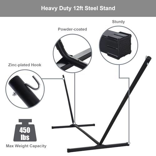 Double Hammock with Stand, Quick Dry Hammock with 12FT Stand for Outside, Poolside, 450 Lbs Capacity, Dark Grey - color: Zquick Dry-dark Grey