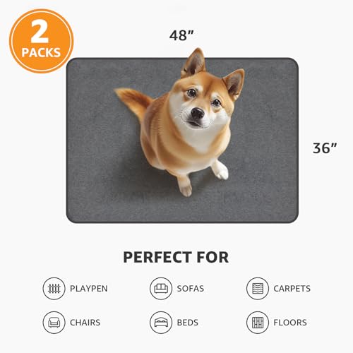 Washable Dog Pee Pads 36x48 2Pack Reusable Whelping Pads, Absorb Dog Mats Non-Slip Puppy Training Pads for Whelping, Potty, Training, Playpen, Crate - size: 36"x48"-2PACK