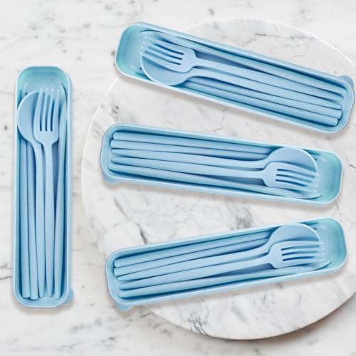 4 Sets Reusable Utensils Set with Case,Camping Cutlery Set Travel Silverware Set with Case Lunch Utensils Set for Work,Utensil Sets for Lunch Picnic Daily Use Outdoor (Lightblue) - color: Lightblue