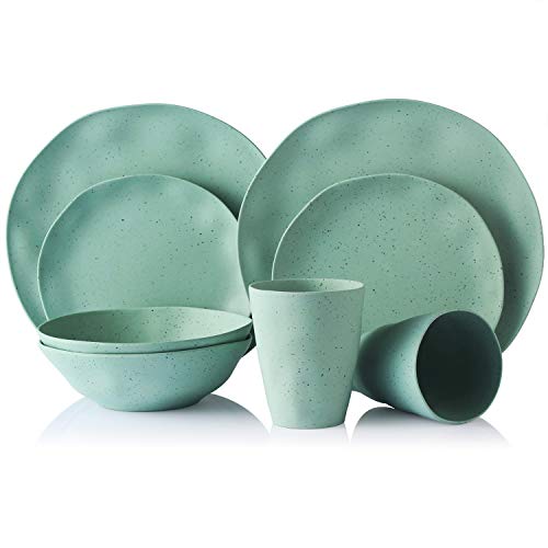 Morgiana 8 pcs Bamboo Sage Green Dinnerware Plates Set Reusable Camping Dish Set, Eco-Friendly Bamboo Plates, Cups, Bowls for 2 Person - color: Sage Green