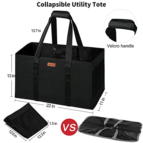 WONDAY Large Utility Tote Bag, Reusable Grocery Bags Collapsible Tote, Large Tote Bag With Handles Utility Tote Shopping Bags for Groceries, Storage, Picnic, Beach, Pool (Black) - color: Black