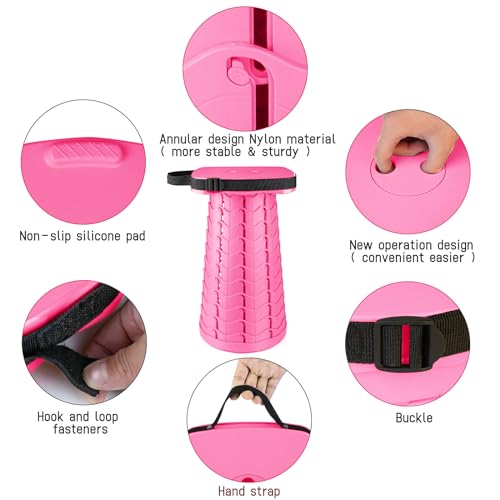 Upgraded Folding Stool - 485lbs Load Capacity,Telescopic Stool,Portable Collapsible Seat for Camping,Fishing,Hiking,Travel (Square-Pink) - color: Pink