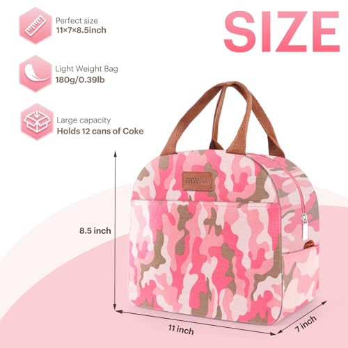 Lunch Bag for Women & Men Adult Insulated Lunch Box, Small Leakproof Cooler Food Lunch Containers Reusable High Capacity Lunch Tote Bags for Work, Travel, Outdoor (Pink Camo) - color: Pink Camo