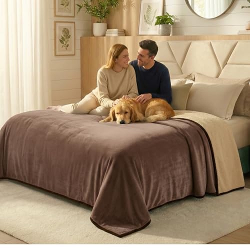 Paw Buddies Premium Waterproof Blanket 80"x90" Velvet-Feel Reversible Throw – Leakproof, Machine Washable Bed & Sofa King Size Protector for Couples, Pets & Travel + Bonus Small Blanket - color: Brown