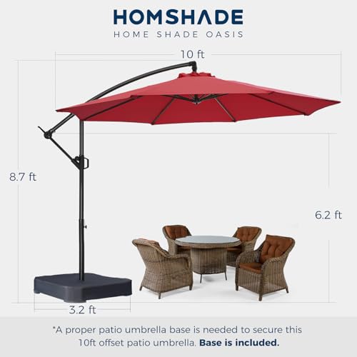 HOMSHADE 10ft Patio Umbrella with Base Included, Cantilever Umbrella UPF50+ UV Protection with Easy Tilt and Crank for Pool Deck and Garden(Red) - color: Red