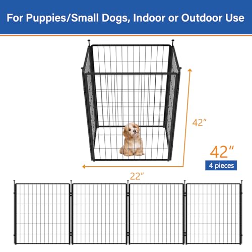 Dog Playpen Add-on 42 inch 4 Panels for Indoor & Outdoor Use – Heavy-Duty Metal Pet Fence with Ground Stakes, Rounded Ball Tops for Safety, Stable & Foldable Design, Easy to Assemble - size: 42inch, style: 4 Panels Add-on
