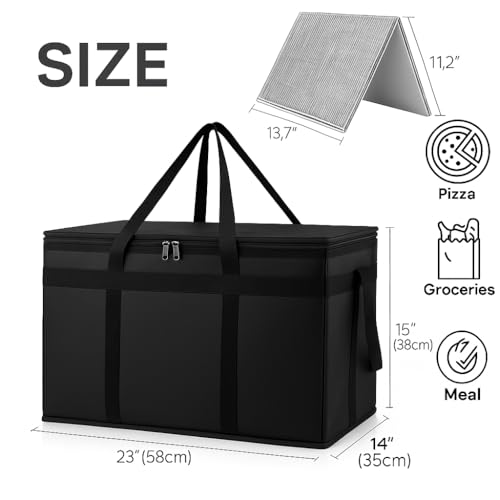 Bodaon Insulated Food Delivery Bag With Hard Bottom, XXXL Pizza Cooler Bags, Rideshare Delivery Bag, Grocery Shopping and Catering Thermal Cold/Hot Styrofoam Carrier for Travel/Car - color: Black, size: 3x-large（79l）