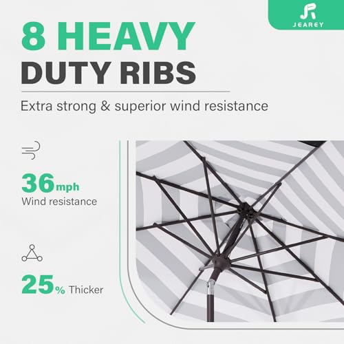 JEAREY 9 FT Patio Umbrella Outdoor, Table Umbrellas Market Umbrella w/Push Button Tilt/Crank, 8 Sturdy Ribs(Black White Striped) - color: Black White Striped