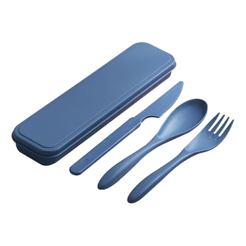 3-in-1 Portable Cutlery Set with Case – Reusable Camping Utensils – Travel Fork, Knife, Spoon Set for Camping, Picnic, Deep Blue - color: Deep Blue