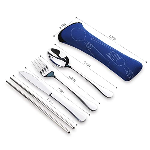Portable Silverware Set with Case, Lengnoyp Travel Camping Utensils Set, Premium Stainless Steel Travel Cutlery Set - color: Thick 5 PCS