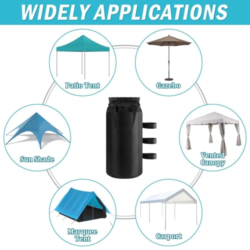 Esmorah 160 LBS Canopy Sandbags Weight Bags with Handle(4-Pack), 1680D Heavy Duty Black Tent Sand Bags, Outdoor Sandbag for Gazebo Wide Legs, Patio Umbrellas, Pop Up Sun Shelter (Without Sand) - size: 40LB (4-Pack) with Handle – Upgraded