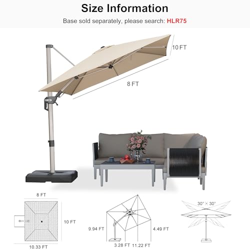 PURPLE LEAF 8' X 10' Left-right Tilting Patio Umbrella Outdoor Swivel Cantilever Umbrella Aluminum Offset Umbrella with Champagne Frame and 360-degree Rotation for Garden Deck Pool, Beige - color: Beige, size: 8' x 10'(Tilt)