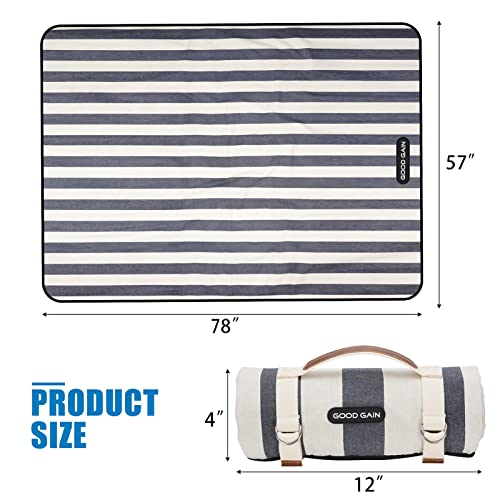 G GOOD GAIN Waterproof Picnic Blanket Portable with Carry Strap for Beach Mat or Family Outdoor Camping Party, Park Blanket for Grass Park, Hiking, Travel, Concerts (Denim Blue) - color: Denim Blue