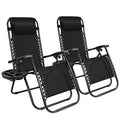 GUNJI Zero Gravity Chair Outdoor Lawn Folding Lounge Chairs Adjustable Reclining Patio Chairs Set of 2 with Cup Holder Lounge Gravity Chairs for Poolside, Backyard, Beach and Camping (Black) - color: Black