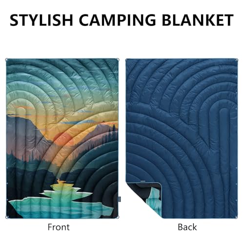 Camping Blanket,Lightweight Puffy Printed Camping Blanket Packable Outdoor Blanket for Camping,Traveling, Stadium, Hiking, Picnics - color: Sunset, size: 39x55"