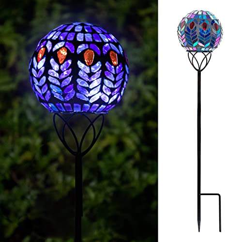 VCUTEKA Solar Lights Outdoor Garden Decor Mosaic Solar Garden Lights Waterproof Glass Ball LED Pathway Stake Light for Landscape Lawn Patio Yard Decoration 6 inch - color: Black