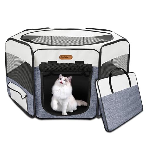 Seiyierr Dog Playpen, Portable Pet Play Pen Foldable Carrying Case, Puppy Pens Outsid for Small Cat Indoor/Outdoor, Removable Mesh Shade Cover - color: Blue, size: Medium